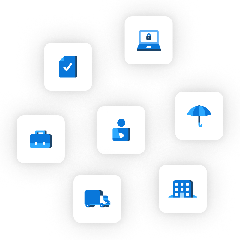 Grouping of product icons for types of insurance offered by biBerk
