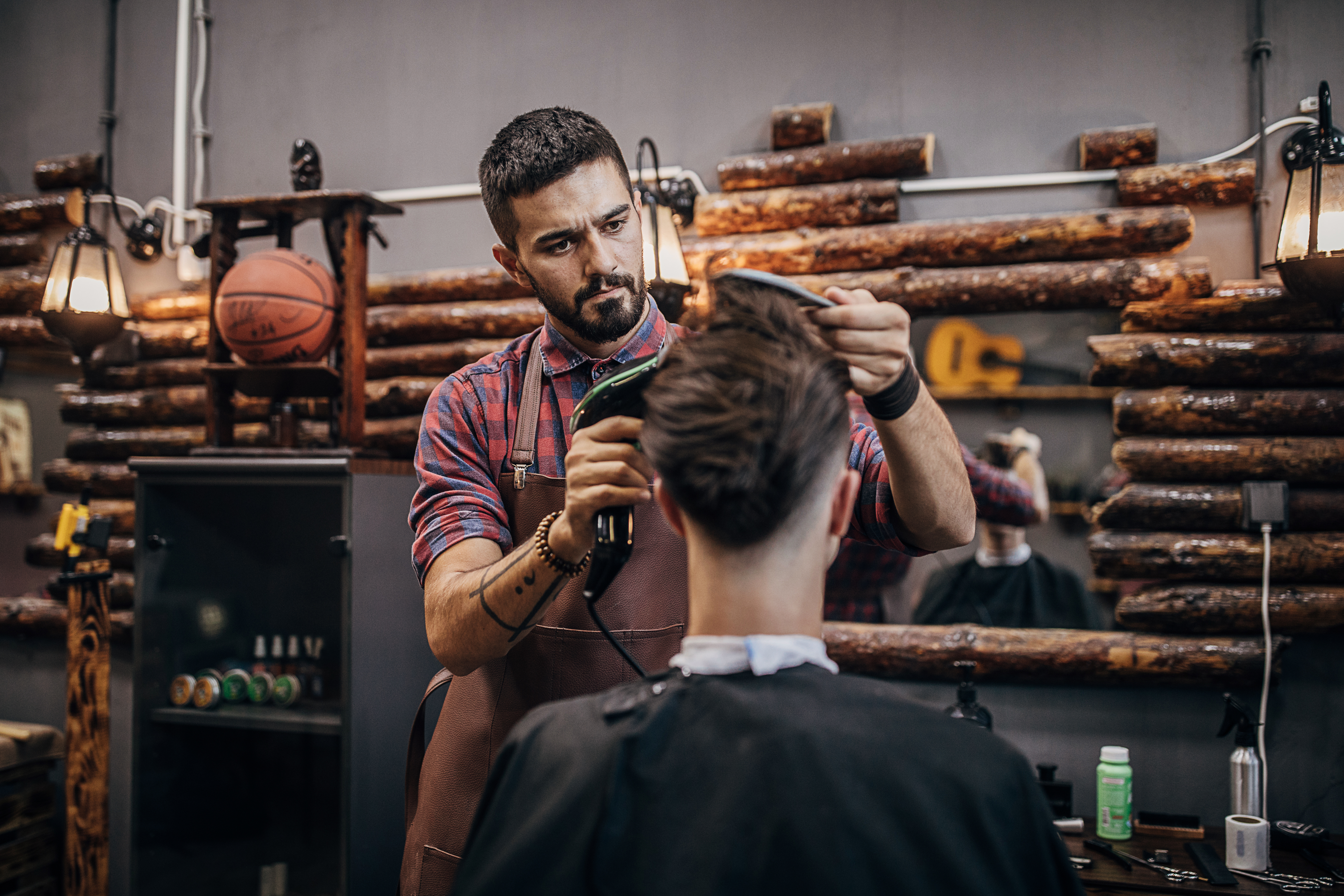 Barber cutting hair