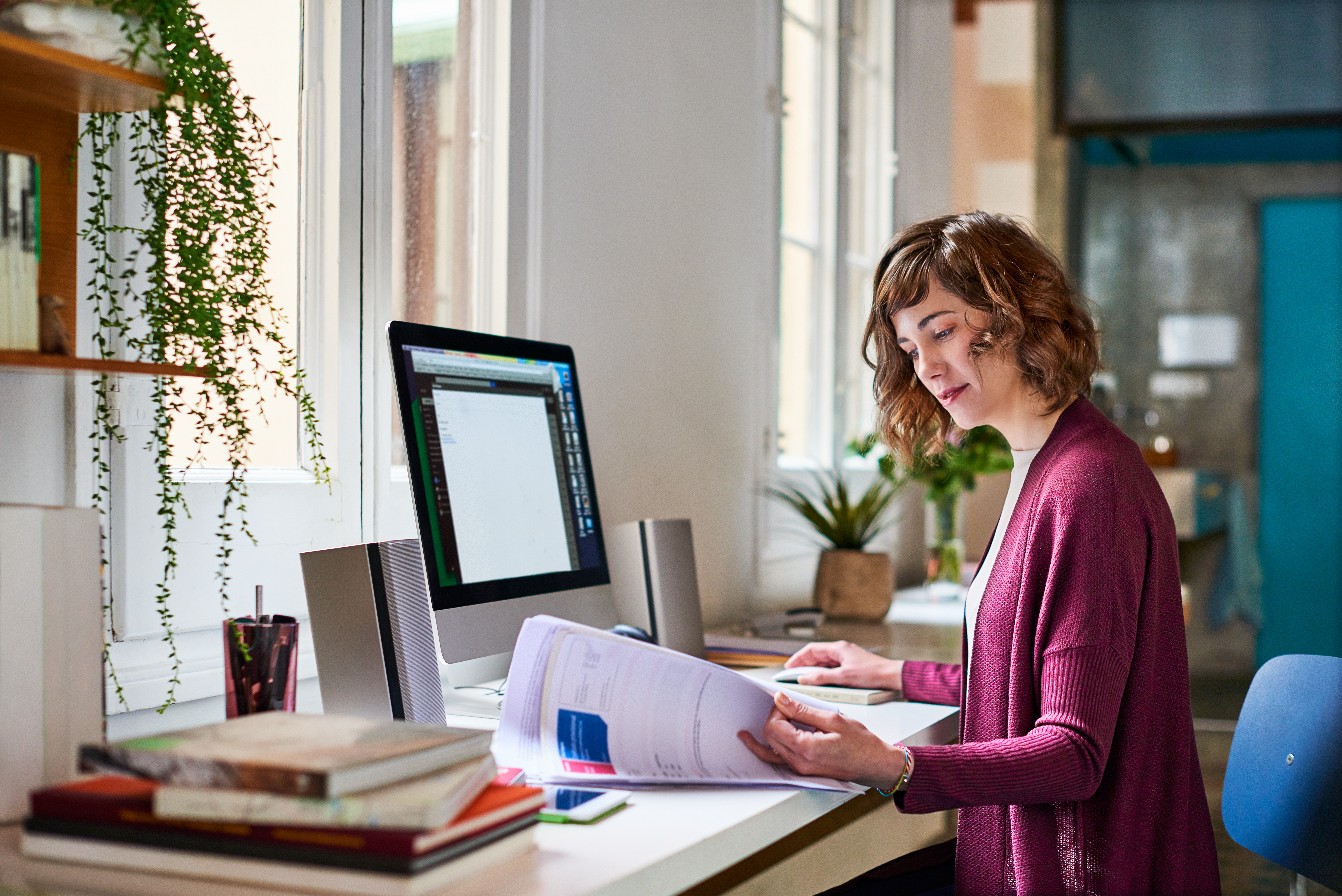 Business owner reviewing documents