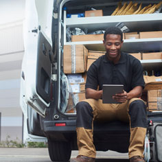 Truck leaving warehouse