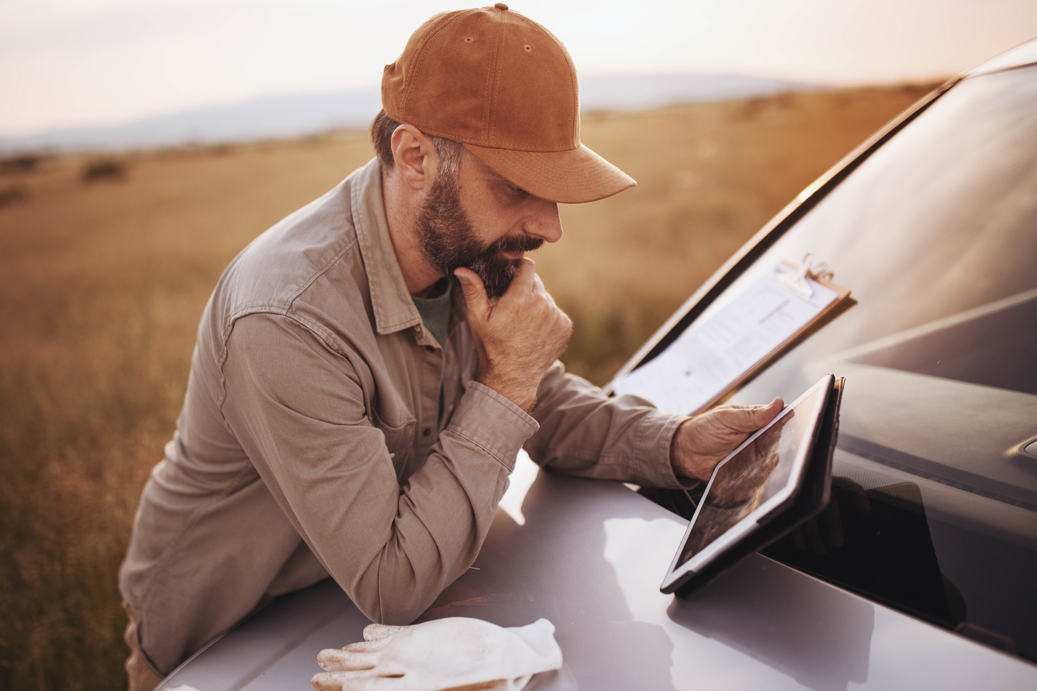 Man reading tablet 